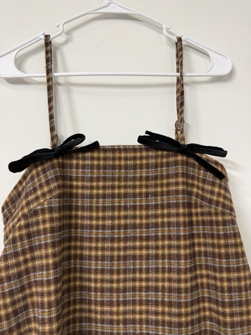 New Cider Women’s Size medium Brown Plaid Ruffle Bowknot Babydoll Mini Dress - Picture 3 of 7